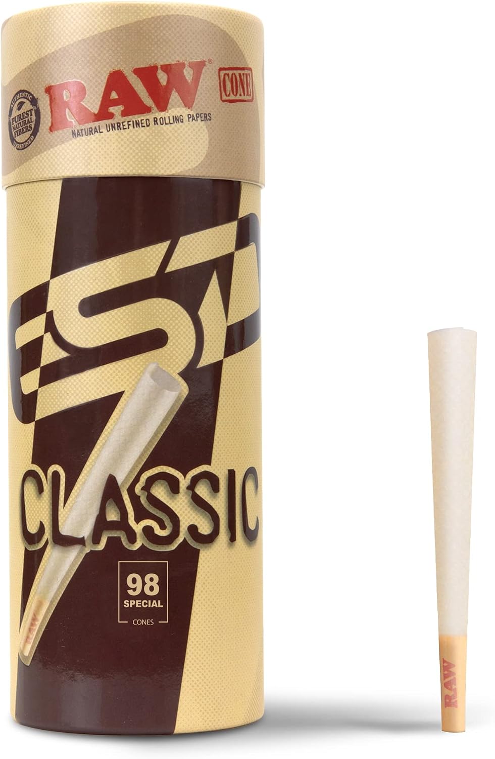 RAW Cones Classic 98 Special | 50 Pack | Natural Pre Rolled Rolling Paper with Tips & Packing Tubes Included