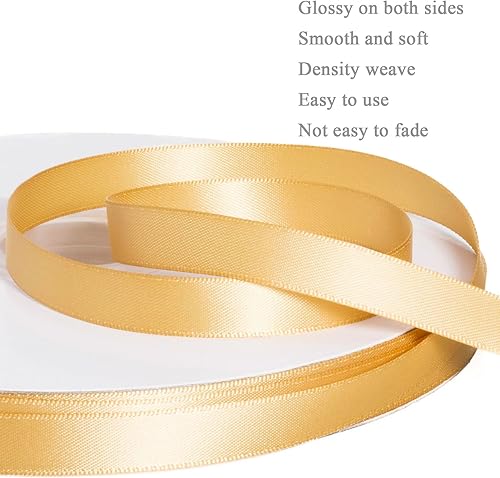 Vista 40 de Cinta de satén de poliéster de doble cara de color sólido, 1 pulgada de ancho, 100 yardas de largo, perfecta para bodas, envoltura de regalos, Oro