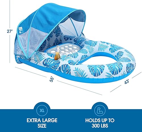 Miniatura 6 de Flotador de piscina con toldo UPF50+, flotadores de piscina extra grandes para adultos resistentes, flotador inflable con portavasos y respaldo,