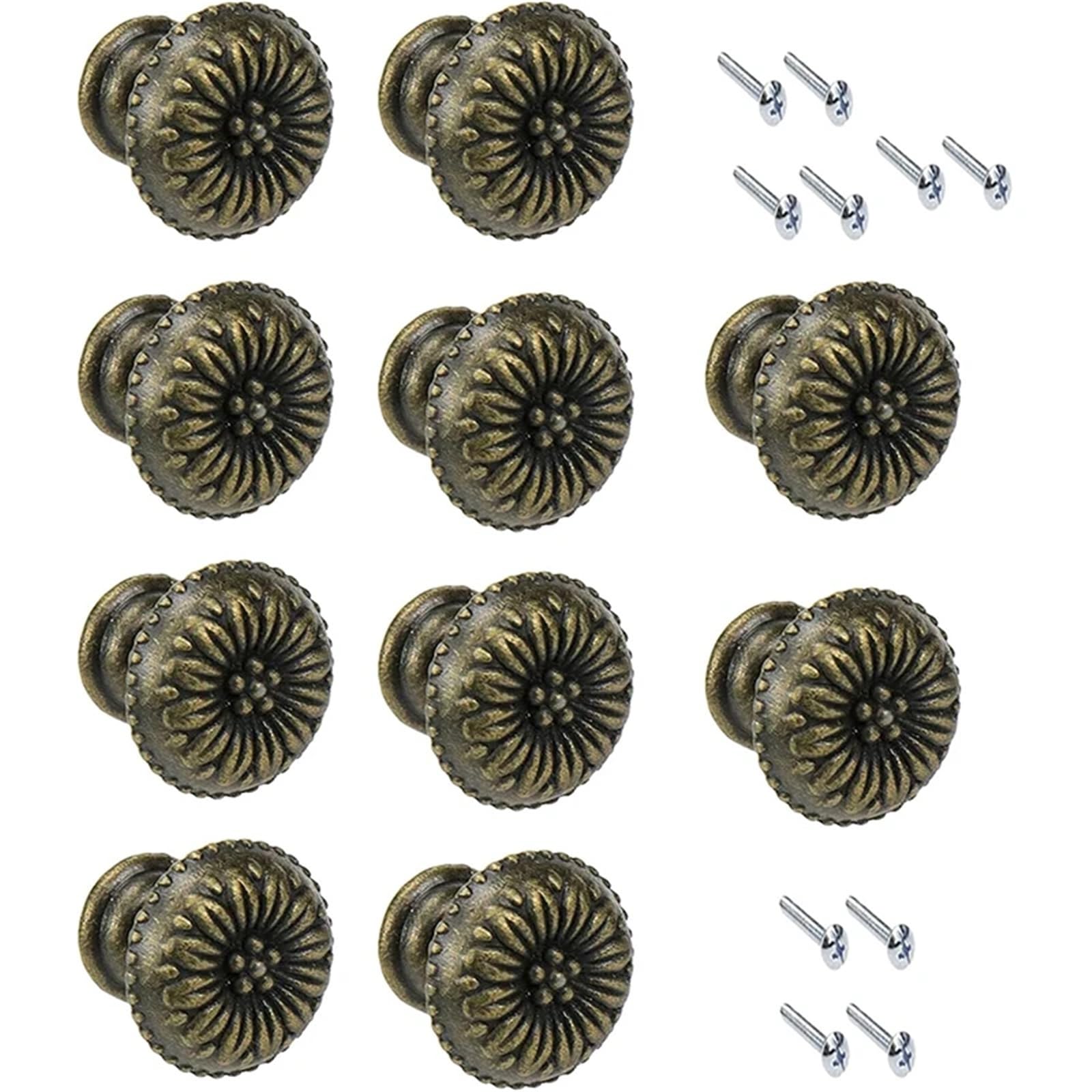 LSNNMU 10-Pack Drawer Pulls - Antique Bronze Mushroom Knobs, Single Hole Vintage Cabinet Handles for Home for Cupboard