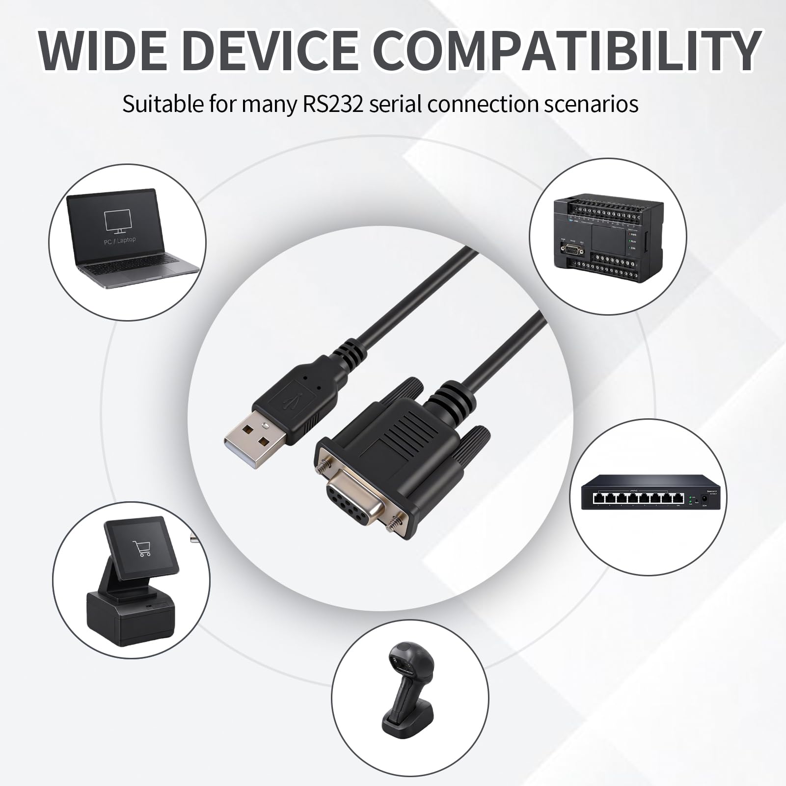 USB auf RS232 DB9 Buchse, Serieller USB RS232 Konverter, USB 2.0 auf 9-poliger COM-Port, kompatibel mit Windows Mac Linux für PLC CNC, Drucker, Scanner, Barcode, 2 Meter
