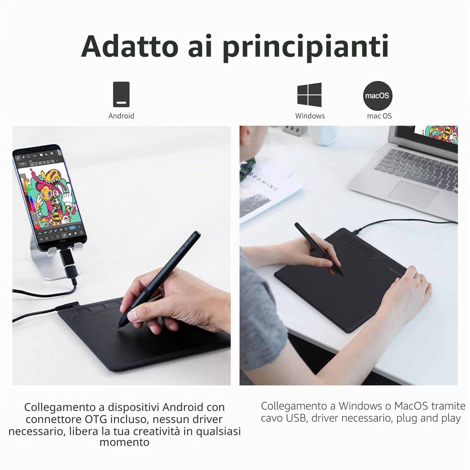 GAOMON S620 6,5 x 4 Pollici Tavoletta Grafica con Penna Senza Batteria per Disegnare
