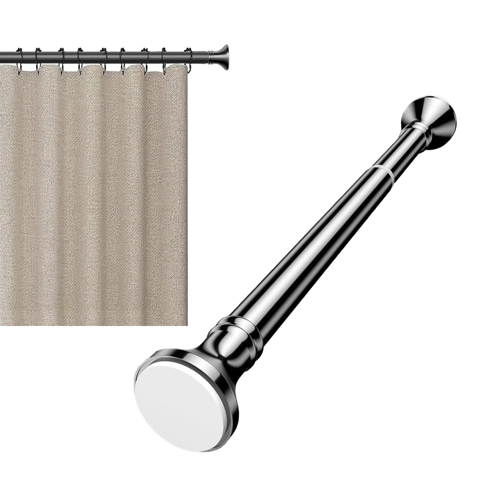 Asta regolabile Teon da 5 m, senza trapano, asta per doccia espandibile, facile da montare, design a morsetto per tende e tende, 360-450 cm