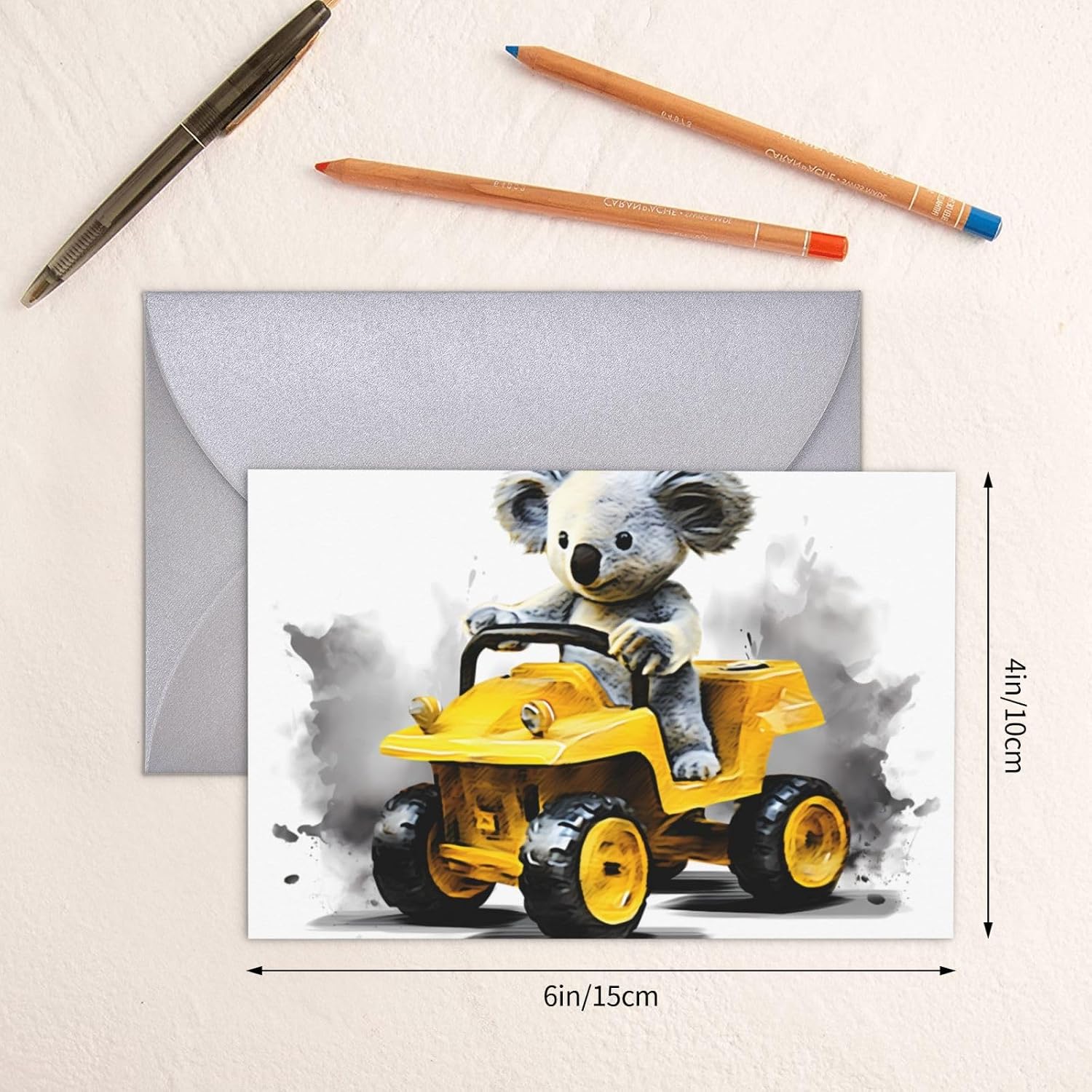 PHAYAH 10 Sheets Koala Learning To Drive Holiday Cards Gray Envelope Suitable As Wedding Anniversary And Party Invitation Cards