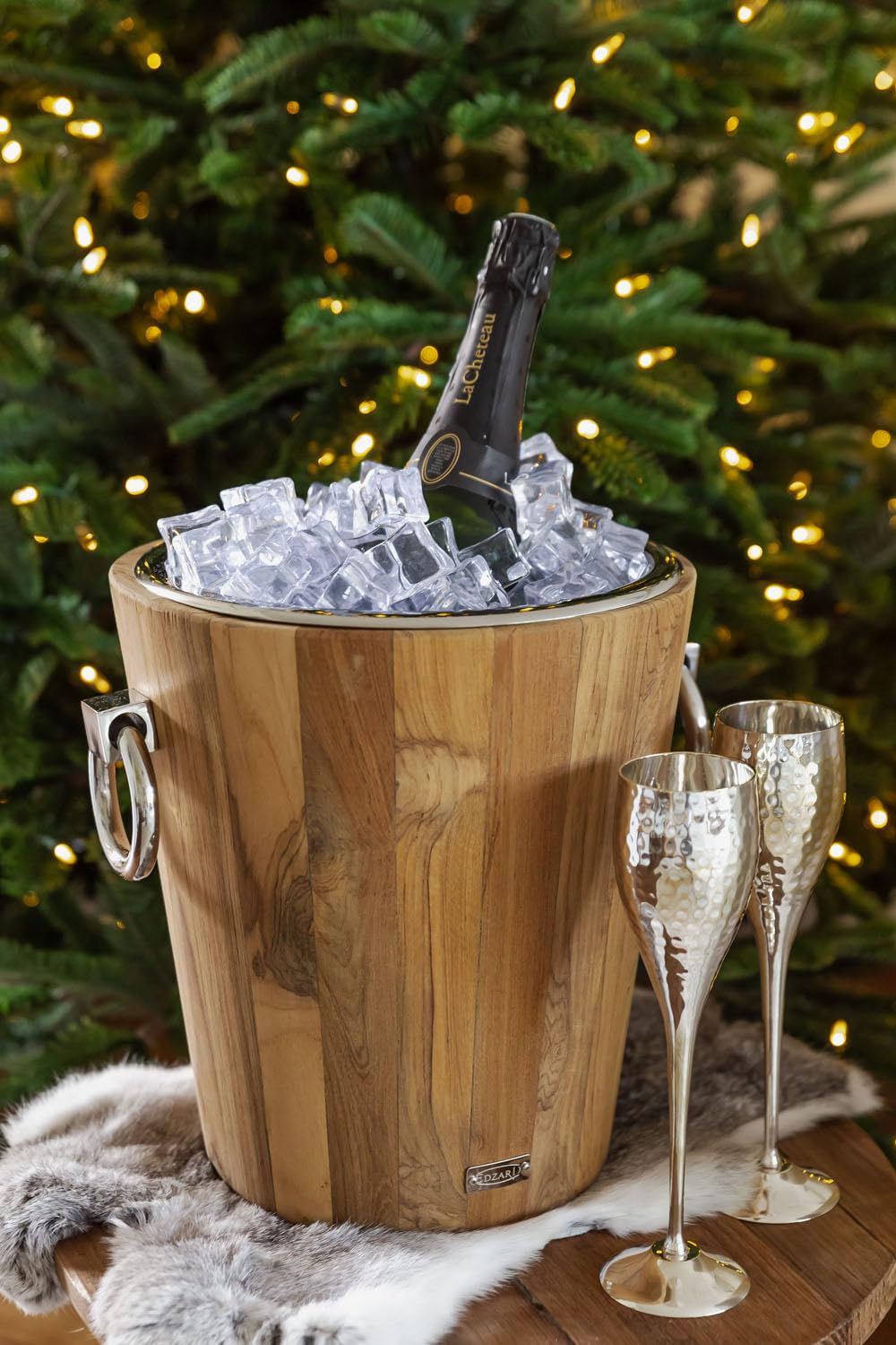 EDZARD Weinkühler St. Tropez (Höhe 32 cm, Ø 26 cm), Teakholz, innen Edelstahl, recyceltes Teak Holz