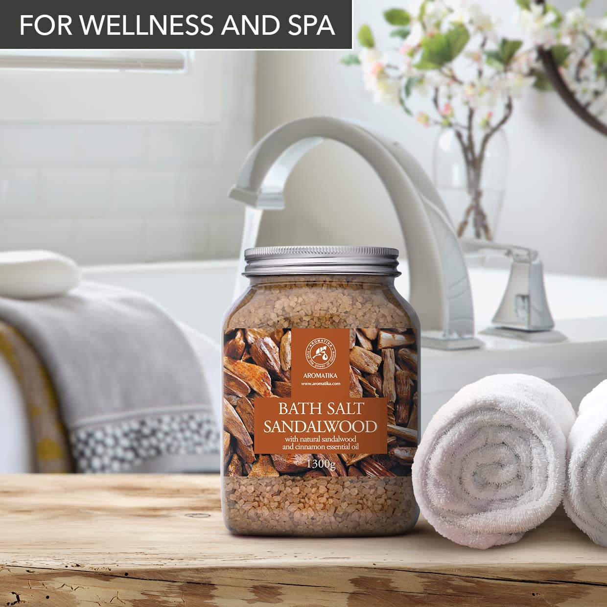 Sal de Baño de Sándalo 1300g - Sales de Baño Marinas con Aceite Esencial de Sándalo y Canela - Baño Relajante - Cuidado del Cuerpo - Relajación Muscular - Buen Sueño - Sales de Baño de Aromaterapia