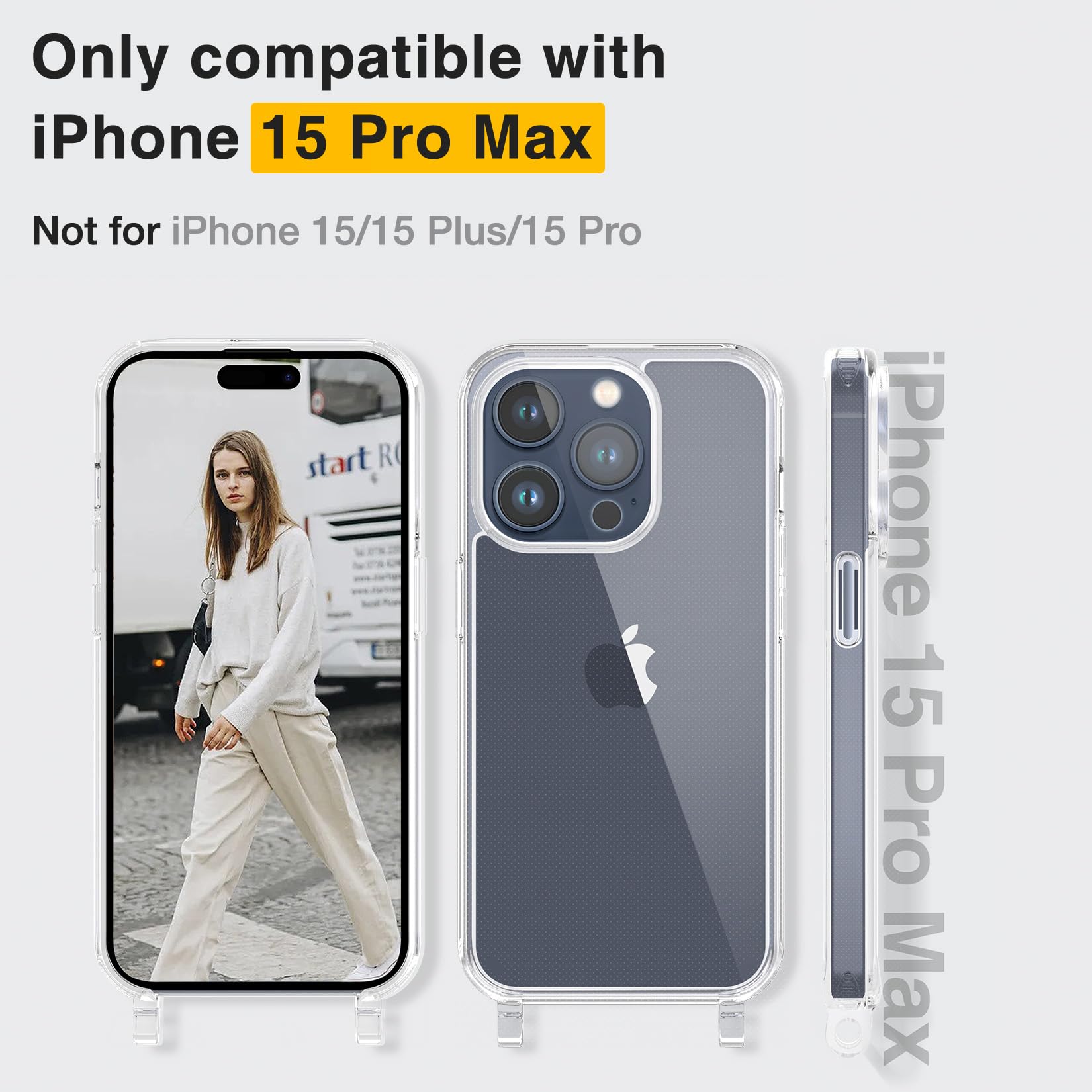 GOODVISH Cover Compatibile con iPhone 15 Pro Max Trasparente con Cordino, Custodia con Regolabile Collana per iPhone 15 Pro Max 6.7'', [Antiurto] [AntiGraffio] Case con Laccio Tracolla, Blu