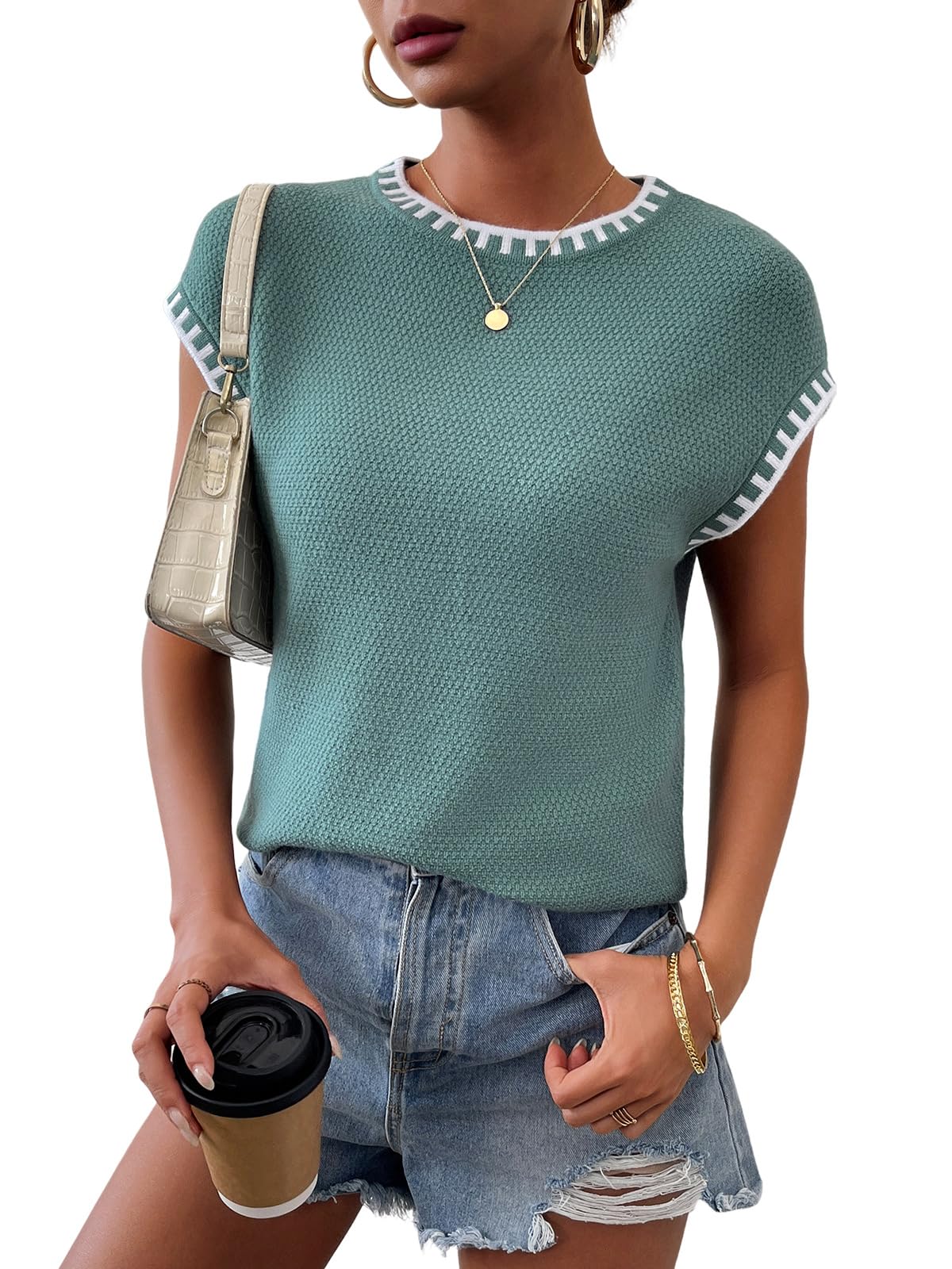 Spring Sleeveless Sweater Tops for Women 2026 Cap Sleeve Trendy Tank Tops Summer Knit Sweater Vest Fashion T Shirts-image-49