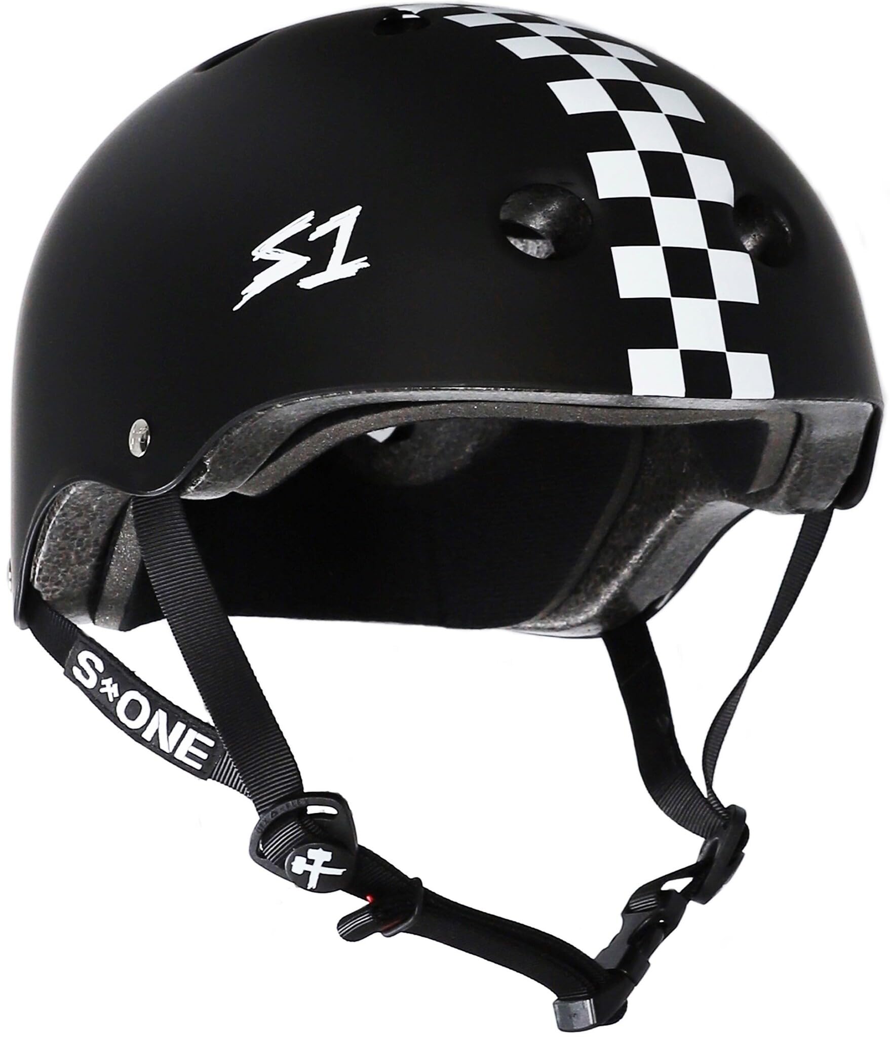 S1 Lifer Helmet for Skateboarding, BMX, and Roller Skating - EPS Fusion Foam, CPSC & ASTM Certified - Black Matte w/Checkers X-Large (57.1 cm) — image 1