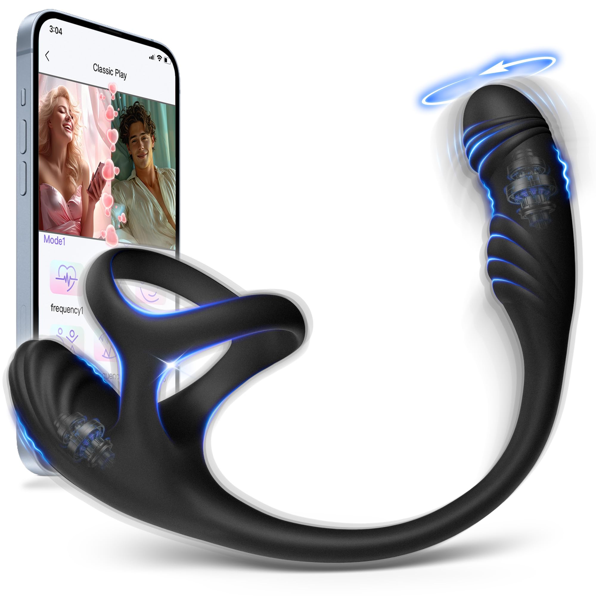 Prostate Massager Vibrating Cock Ring Sex Toys for Men Anal Vibrator with 10 Intense Vibrating Rotating Male Sex