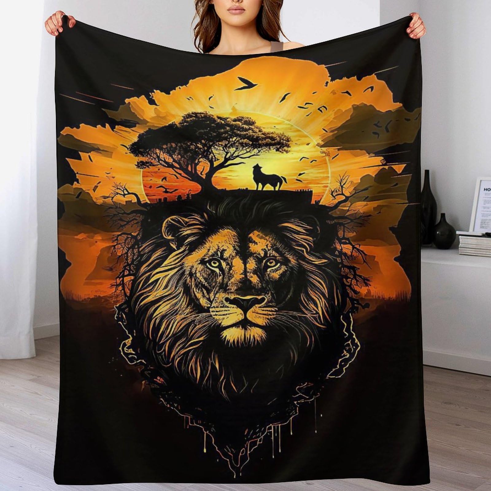 Couverture polaire lion : plaid flannel doux idéal pour vos soirées canapé