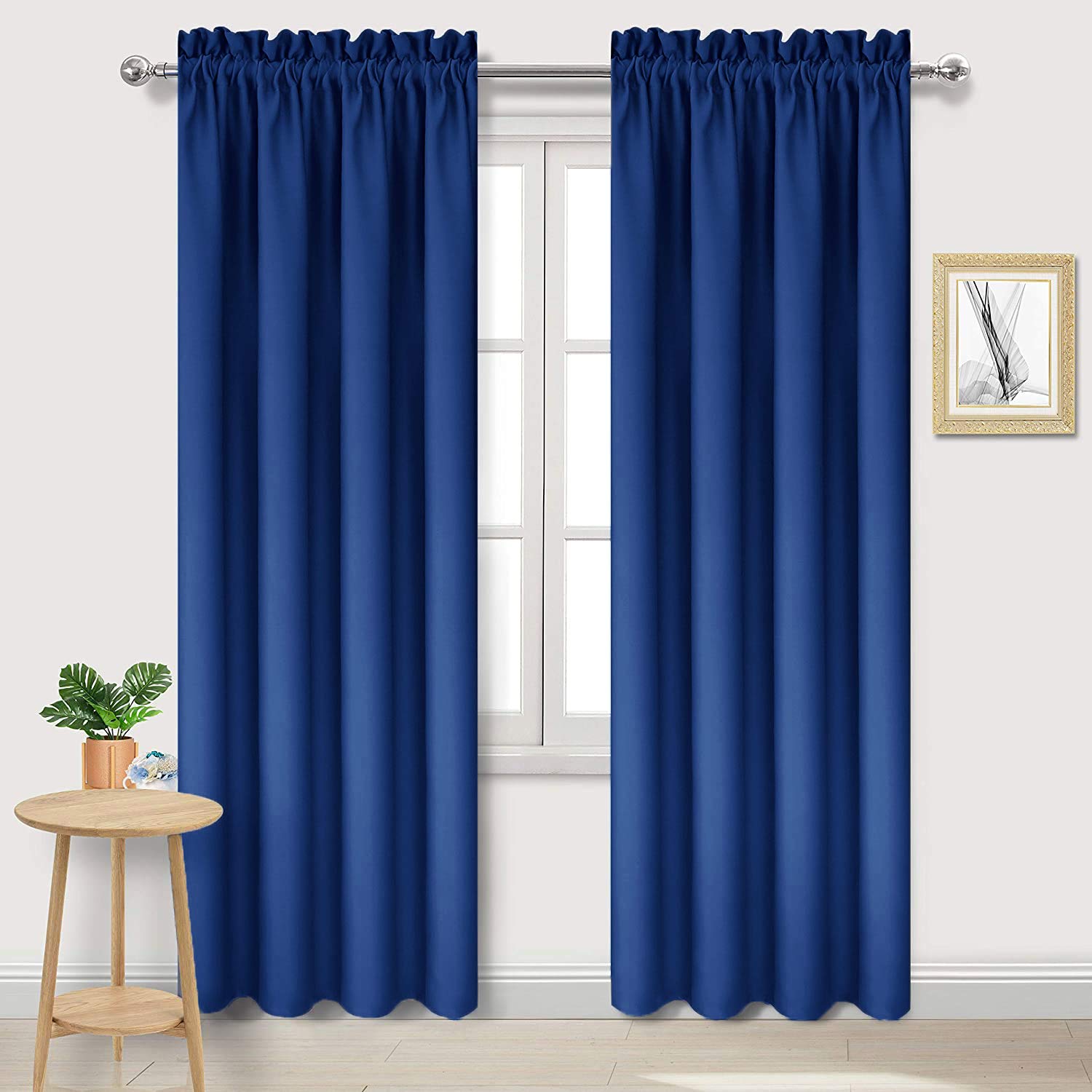 DWCN Blackout Curtains Room Darkening Thermal Insulated Bedroom Curtains Window Curtain Panels, 38 x 84 inches Long, Set of 2 Classic Blue Rod Pocket