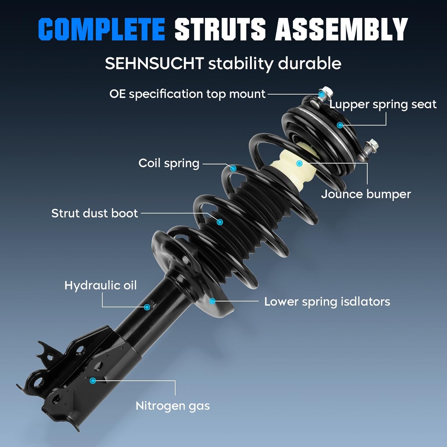 Front Spring Strut Shock Absorber for Honda Civic 1.8L Coupe(EX, LX, DX) 2006 2007 2008 2009 2010 2011, Complete Coil Struts Shocks Absorbers Replace for 172284 172285