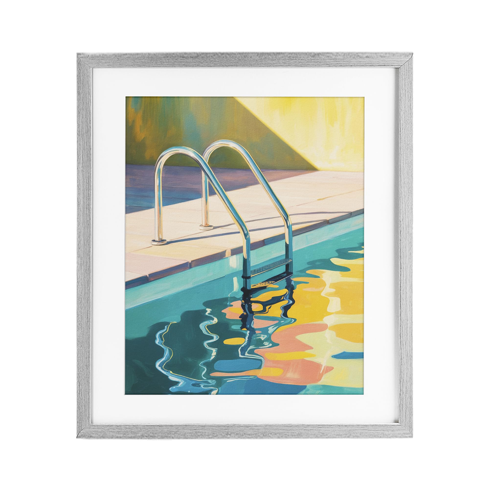 Stupell Industries 'Pool Ladder At Sunset', Framed Print Under Glass, Gray, 13 x 16 Inches, Easy to Hang and Sturdy, Made in USA, by Andreas Magnusson