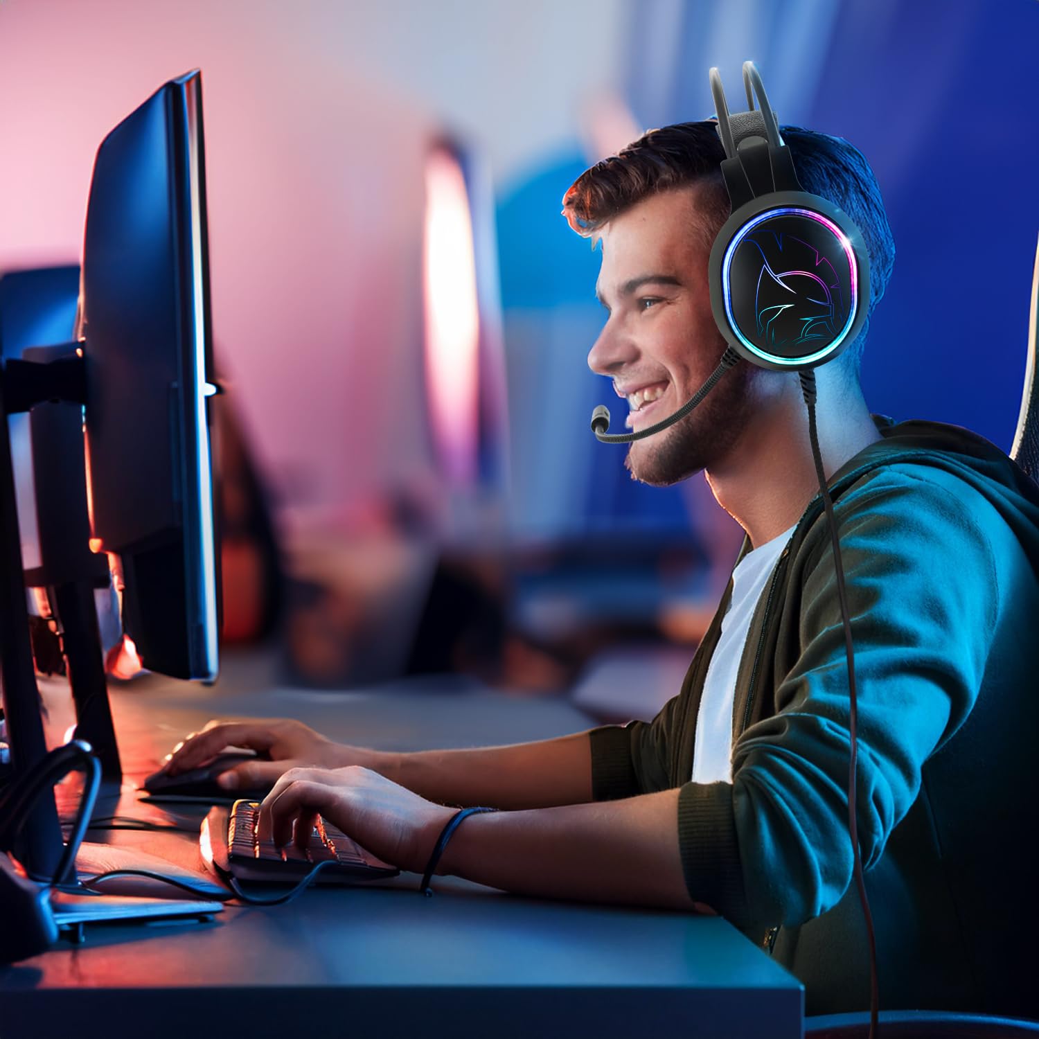 EMPIRE GAMING - 2024 Nowość- Icarus S17 Gaming Headset RGB - dla PS5, PS4, Xbox One/Series, PC, Mac, smartfony, tablety - Pilot - Dźwięk stereo High Definition - Elastyczny mikrofon - Czarny