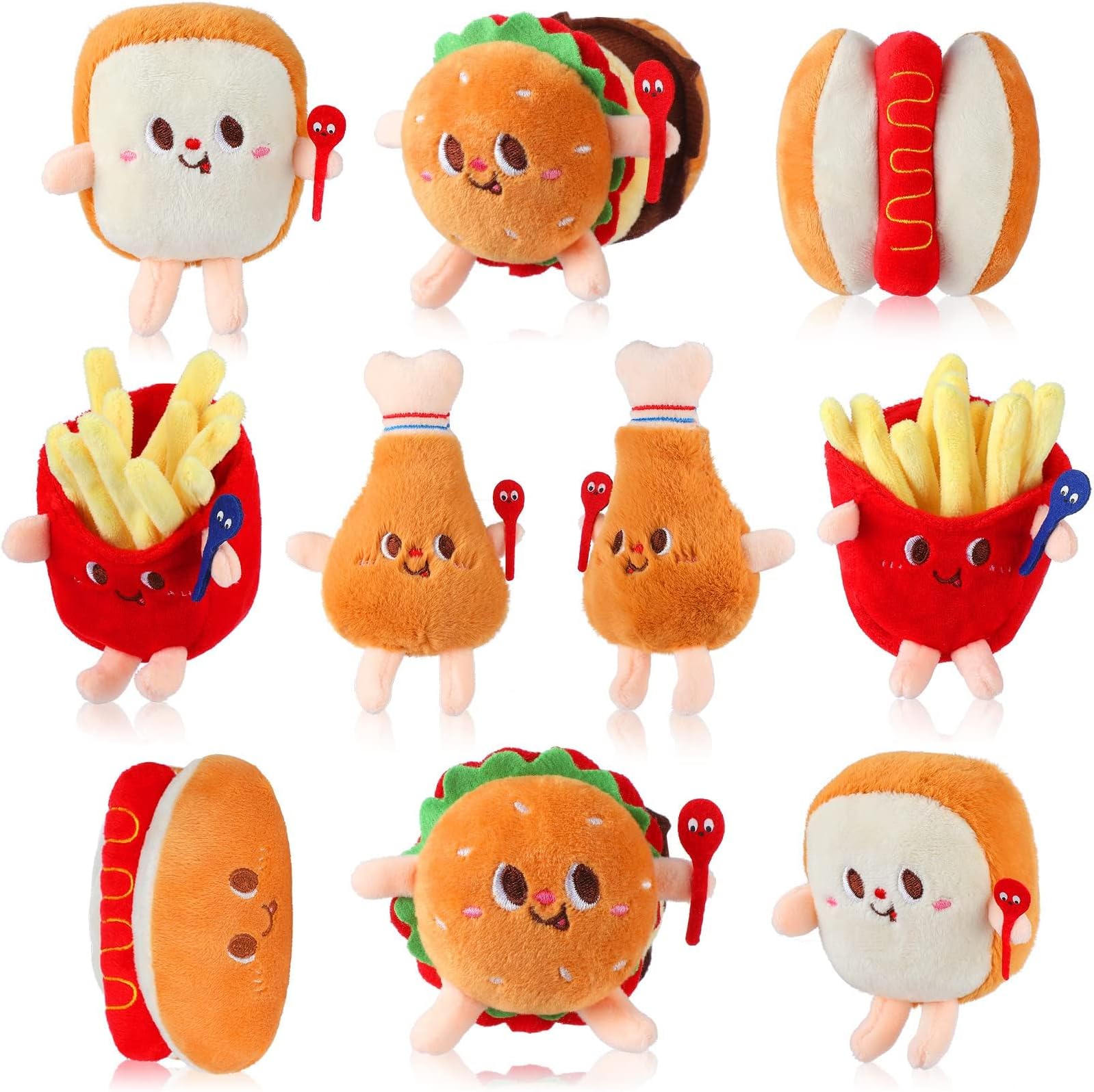 10PCS Plush Toy, Simulation Hamburger Hot Dog French Fries Chicken Thigh Bread Food Plushies, Cute Stuffed Animals Small Keychain, for Themed Party Birthday Gifts Backpack