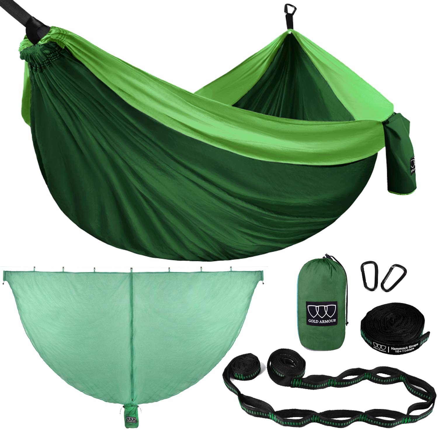 Gold Armour XL Double Camping Hammock With Bug Net - 2 Person Portable Hammock Set For Outdoor & Indoor Use