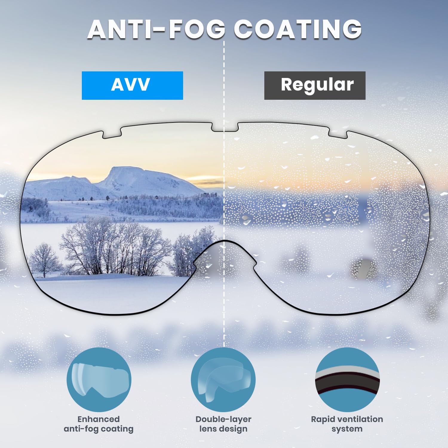 AVV OTG Occhiali da sci per uomo e donna con lenti anti-appannamento a doppio strato, UV400 Snow Goggle per snowboard motoslitta, pattinaggio