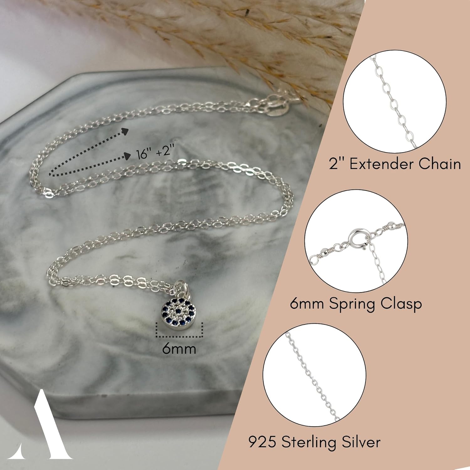 Annika Bella Blue Cz Circle Pendant Necklace, 925 Silver Chain, Simulated Sapphire Stones Charm, Minimalist Jewelry for Women - Image 5