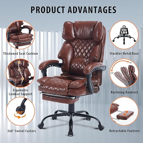 Miniatura 4 de Silla de oficina ejecutiva reclinable con reposapiés, sillas de escritorio de oficina reclinables ergonómicas con soporte lumbar, respaldo alto,
