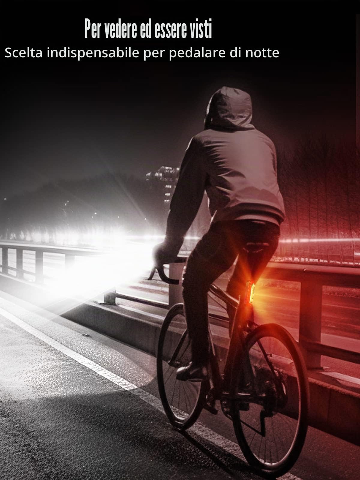 Luci Bicicletta LED, UNBON Luci Bici Ricaricabili USB Luce Bici Anteriore e Posteriore Potente 5 Modalità Luce Bicicletta Impermeabile IPX5 per Guida Notturna MTB Bici Strada e Montagna
