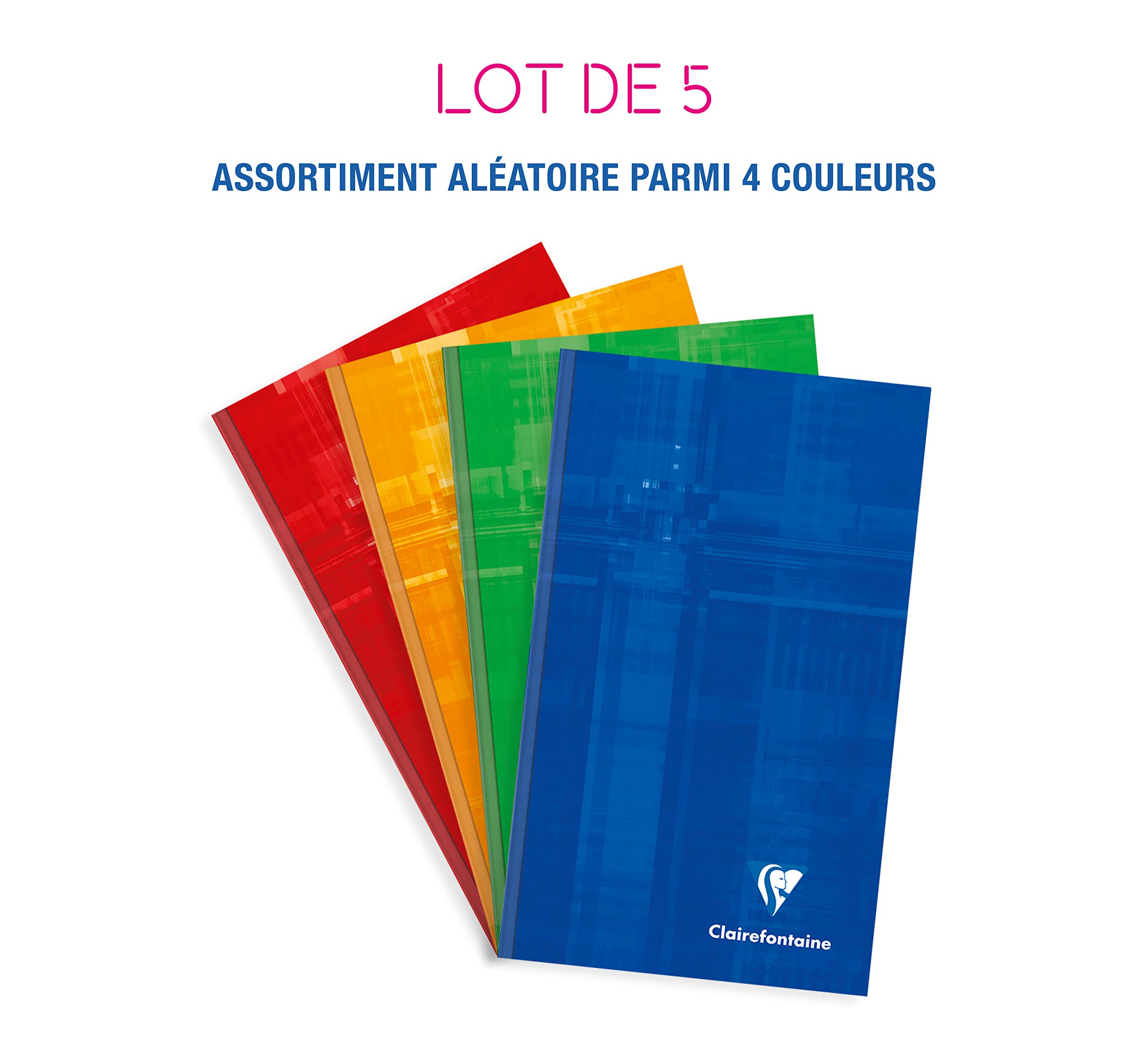 Clairefontaine 69502C Lot de 5 Carnets Brochures Rembordés Rigide - 11x17 cm - 192 Pages Petits Carreaux - Papier Blanc 90 g - Couverture Carte Pelliculée - Couleurs Aléatoires