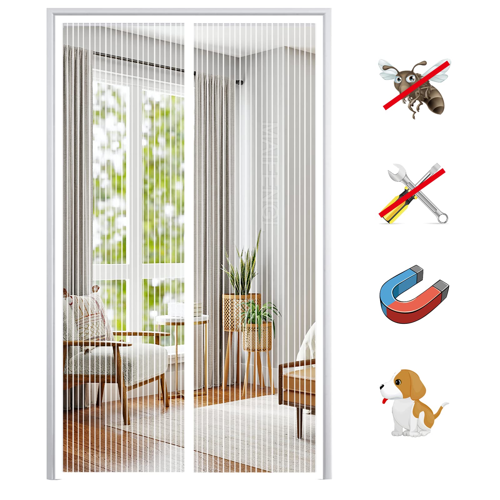 Maifengl White-A Magnetic Fly Screen Door, Anti Mosquito Magnetic Screen Mesh Curtain, Insect Protection Mesh Curtain With Powerful Magnets Fits Door-|| 120X190cm(47X74inch)