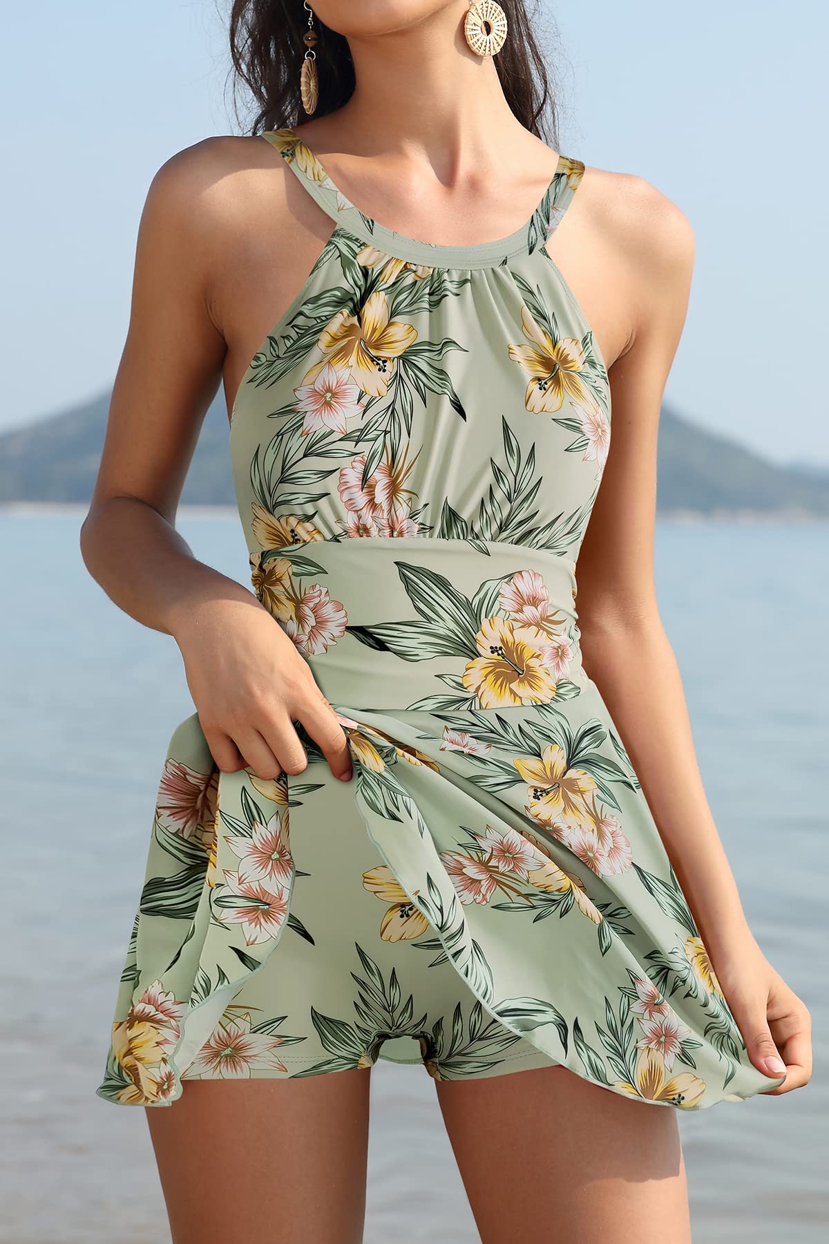 SHEKINI Costumi da Bagno Donna Un Pezzo con Gonna Ruched Skirted Dimagrante Costume Intero Controllo Addominale Swimwear Sport Bikini da Spiaggia