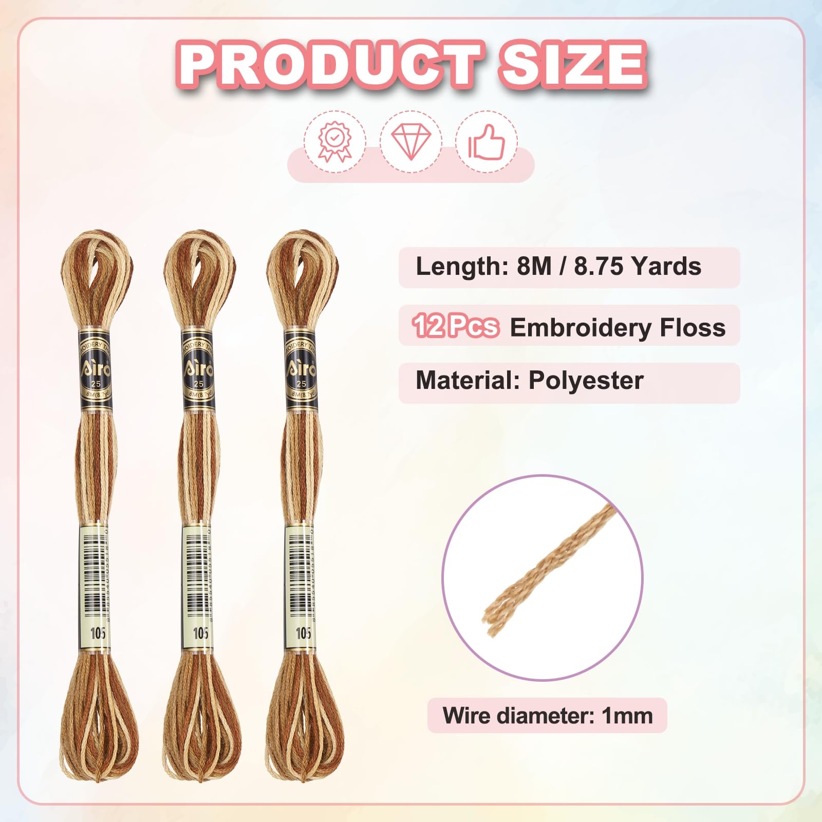 PATIKIL 12 Skeins Embroidery Floss, Polyester Embroidery Threads Bracelets String for Cross-Stitch Hand Embroidery, Brown - Image 2