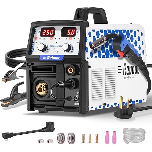 Reboot RBM2500D MAX 250A 5-in-1 MIG Welder, Premium Build, Spool Gun Compatible for Aluminum, Lift TIG, MIG Gas/Gasless, Stick, 120V/240V Dual Voltage Multiprocess Welding Machine