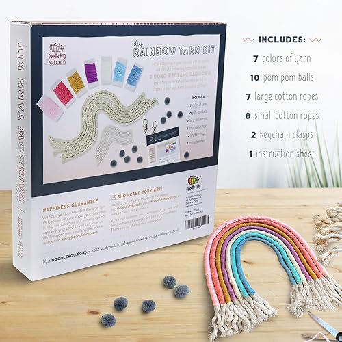 Miniatura 2 de DIY Rainbow Yarn Dormitorio Decoración (Nursery Decor) hace un arco iris colgante de pared y dos llaveros. Artesanía perfecta para niños para niñas