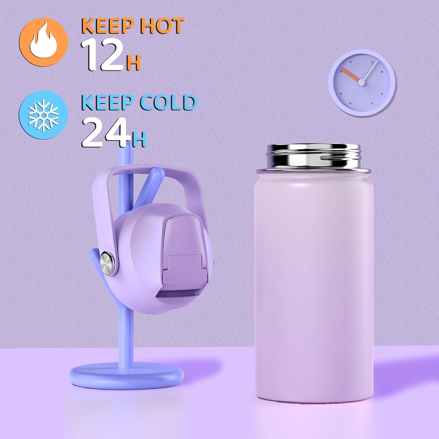 Backpack for Girls with 14oz Insulated Water Bottle, Girls Laptop Backpack for Teen Women, Kids Water Bottle Stainless Steel, Lunch Bag & Pencil Pouch, Back To School Gift (Purple) - Image 4