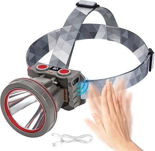 Linterna frontal súper brillante de caza de Coon, faro LED de alto lúmenes con pantalla de nivel de batería, foco recargable impermeable, manos