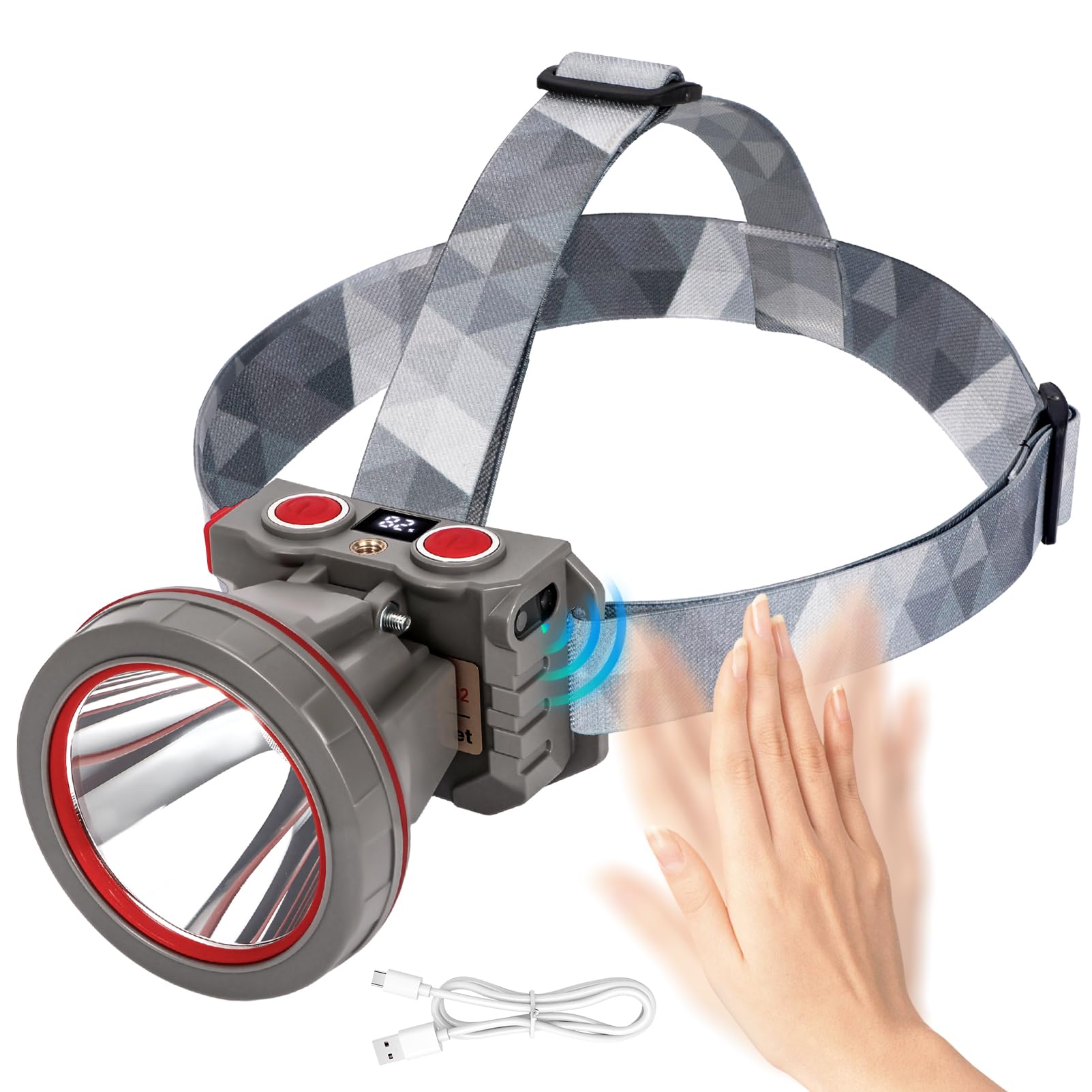 Linterna frontal de caza recargable con foco impermeable de dos modos de luz 8