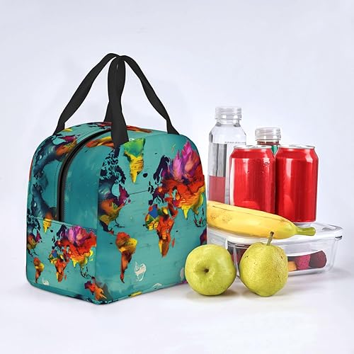Miniatura 6 de Lonchera de trabajo, bolsa de almuerzo de viaje con mapa del mundo para mujeres y hombres, contenedor de almuerzo aislado reutilizable de gran