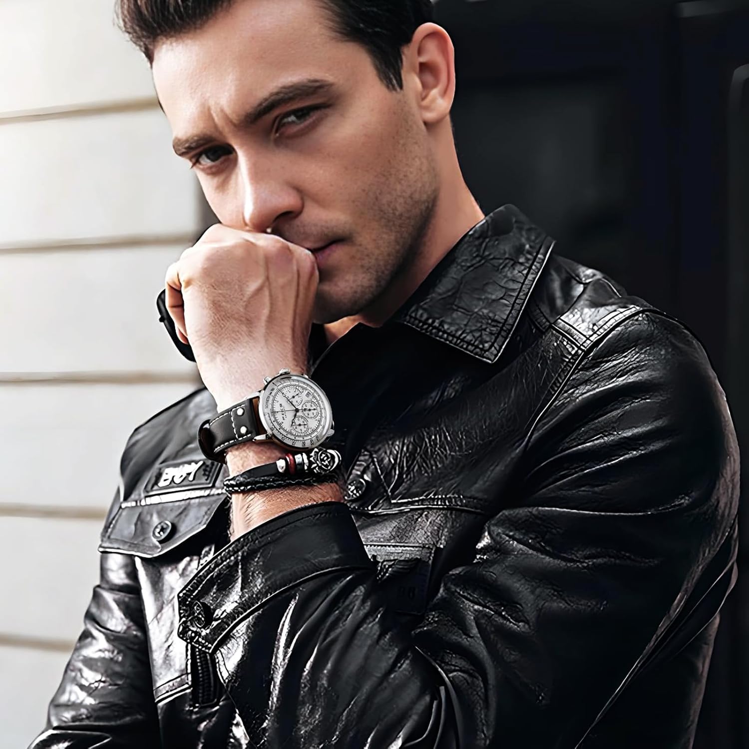 FEICE Men's Bauhaus Wrist Watch with Japanese Quartz Movement Leather Band Waterproof Chronograph Date Multifuntion Display Classic Watches for Men - Image 4