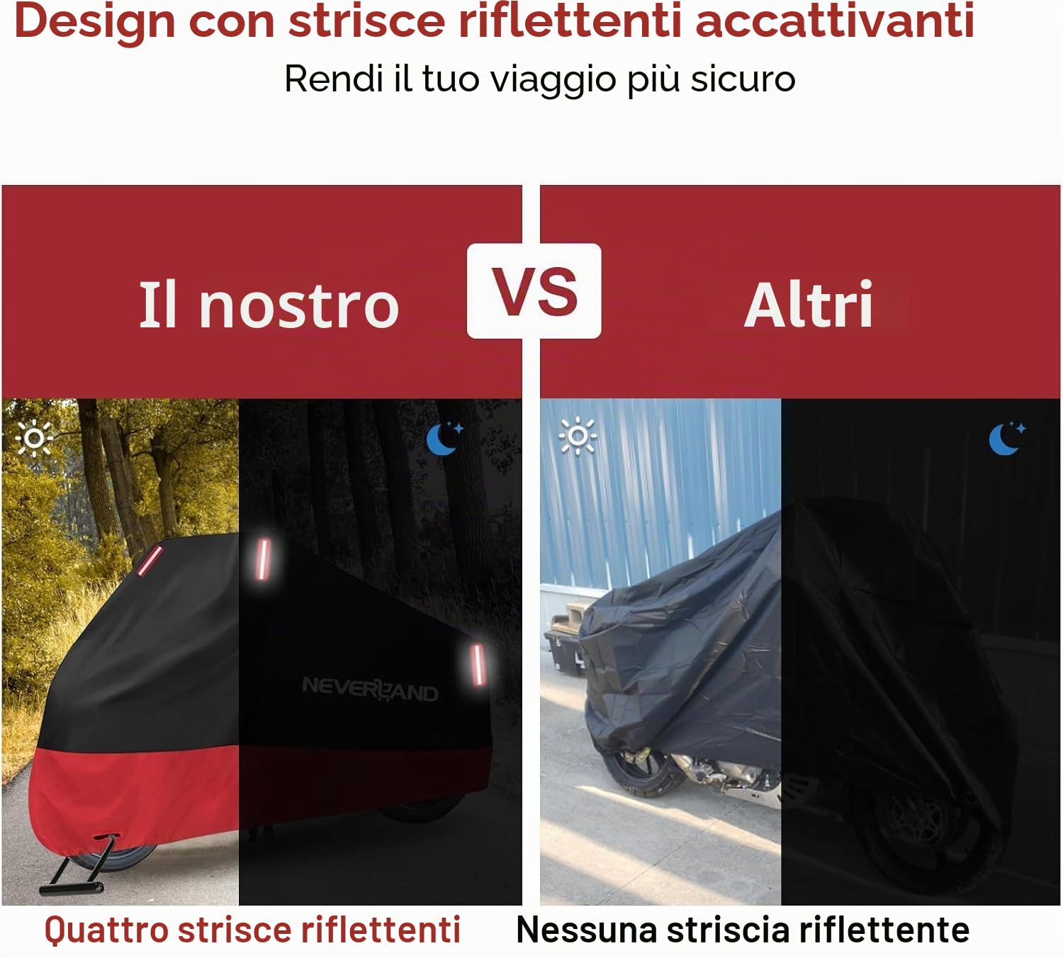 Telo Moto per esterno NEVERLAND Telo Coprimoto Impermeabile Teli per Moto Motorino Motociletta Scooter Oxford 210D Copertura Motociclo Resistente a Polvere/Pioggia/Foglie 295x110x140 CM