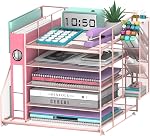 SUPEASY Desk Organizer with File Holder, 5-Tier Paper Letter Tray Organizer with Pen Holder, Desktop Organization and Storage for Office Supplies Black