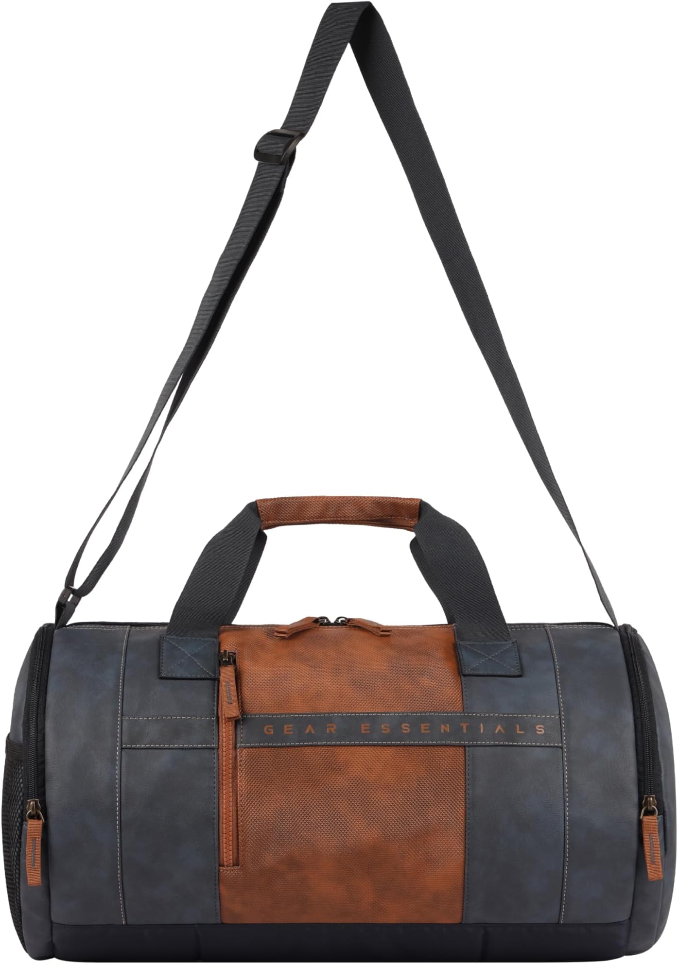 Gear Clubsport 3 9"/33L Faux Leather Large Water Resistant Duffle Bag/Travel Bag/Gym Bag for Men & Women(Navy-Tan)