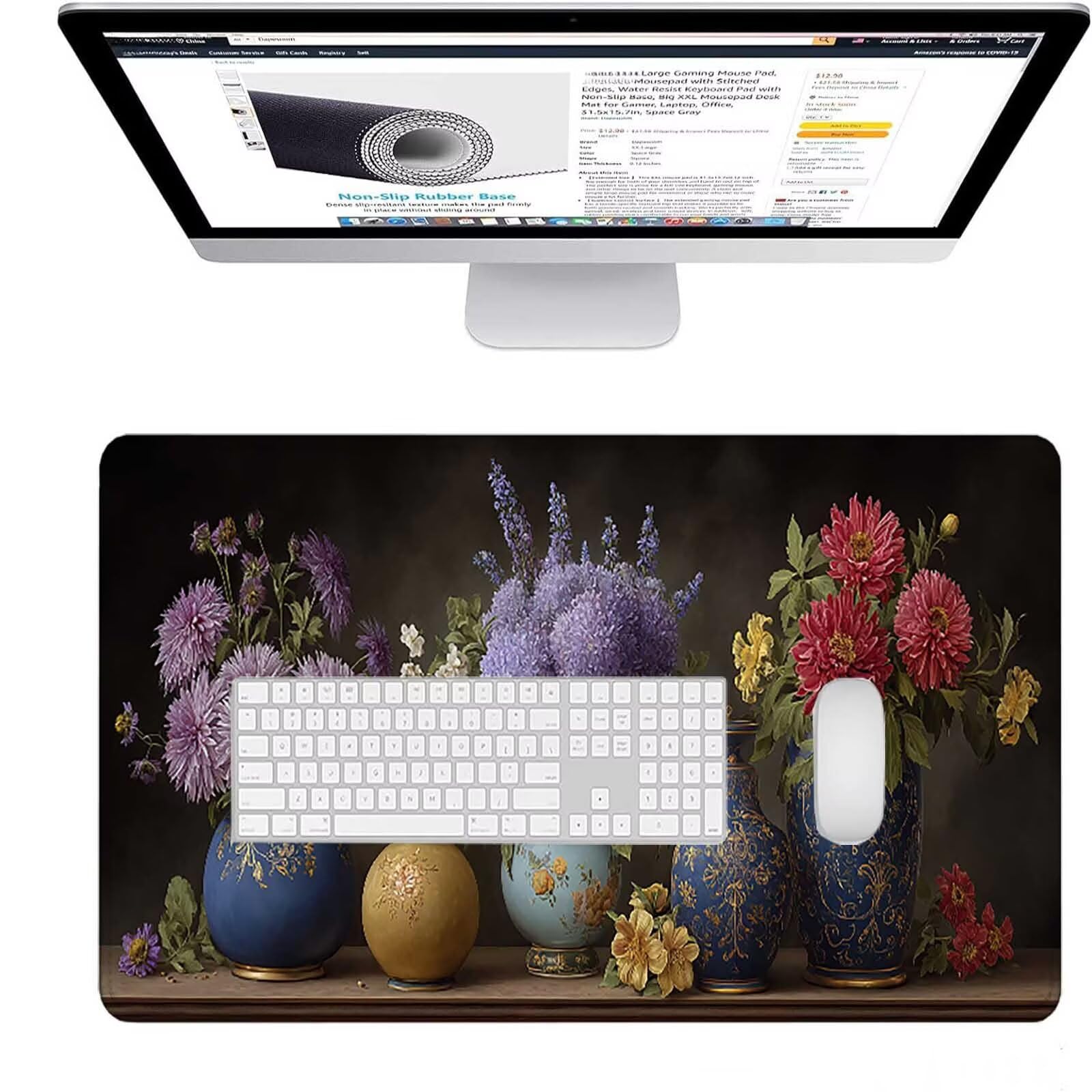 Czarna podkładka pod mysz do gier, duża podkładka pod mysz XXL 1600x800x3 mm, podkładka pod mysz kwiatową do klawiatury i biura, akcesoria do gier, antypoślizgowa, poprawia precyzję i szybkość dla