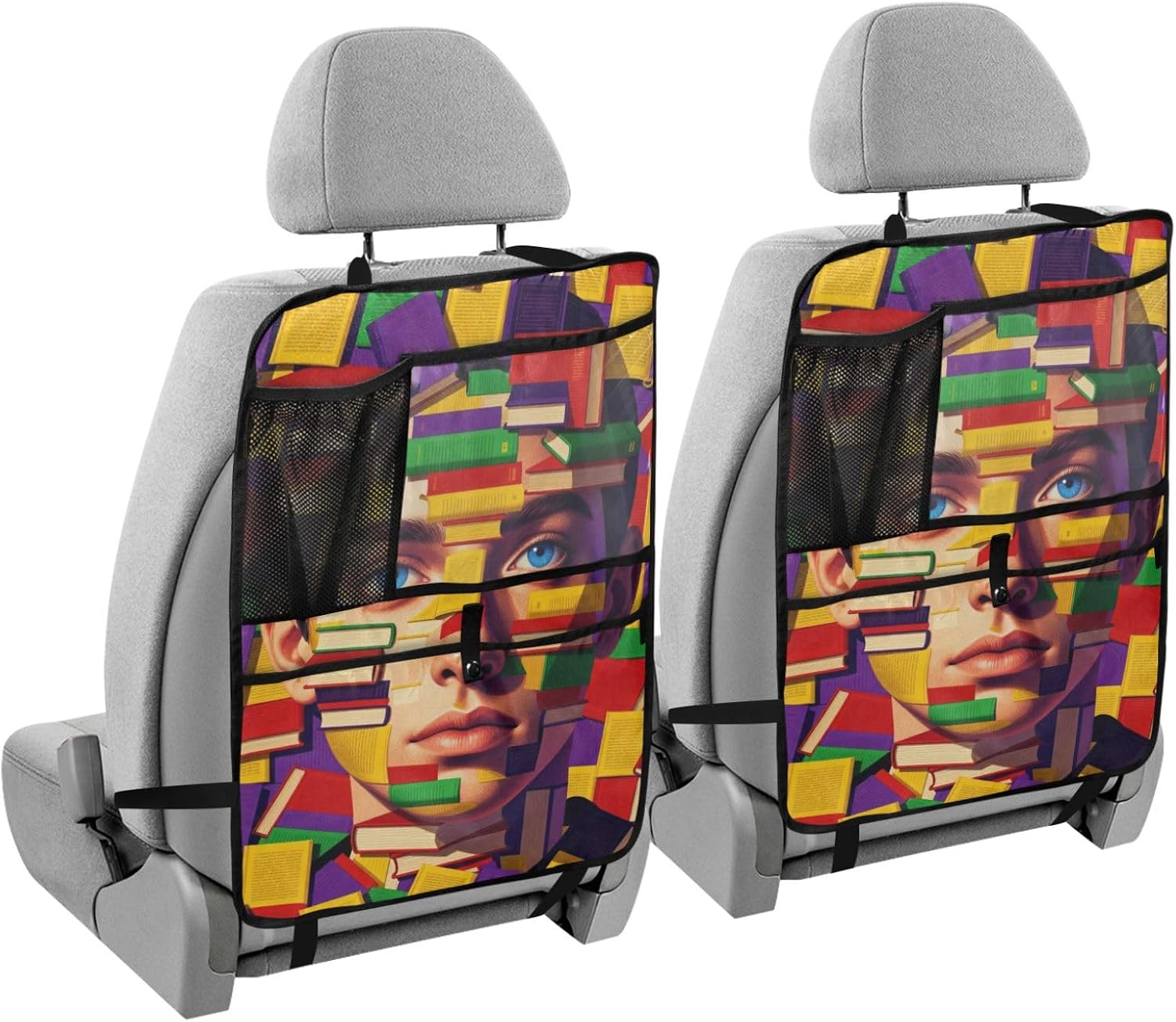 Yuiboo Vehicle Seat Back Caddy Book Collage Abstract for Road Trip Journey
