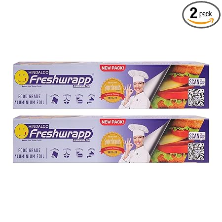 Freshwrapp Hindalco Aluminium Foil 72 Meters, 11microns (Pack of 2) | Food Packing, Wrapping, Storing and Serving