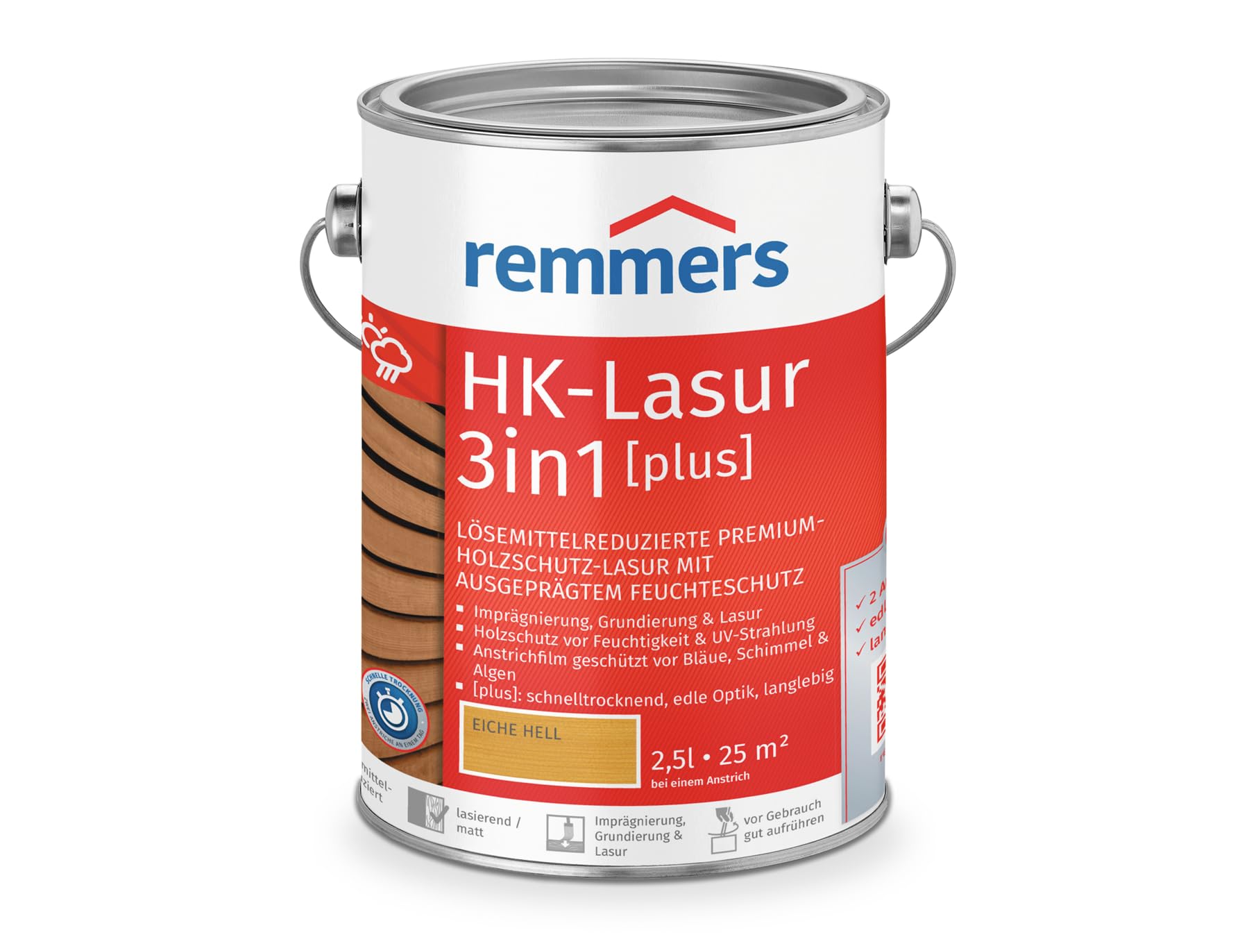 Remmers Aqua HK Stain 3in1 Light Oak, 2,5 Litre, Woodstain, for Fences, carports, Summer Houses, Impregnation + Primer + Glaze in one