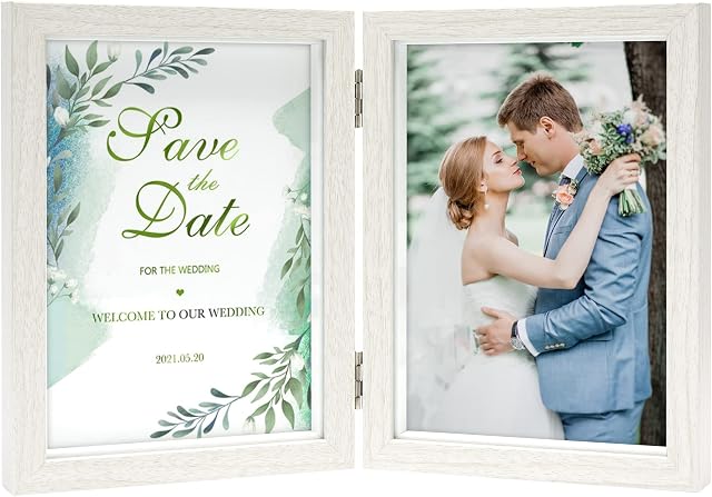 Afuly Double Photo Frame 7x5 White Wooden 2 Picture Frames Freestanding and Wall Hanging Shadow Box Wedding Family Christmas Gifts