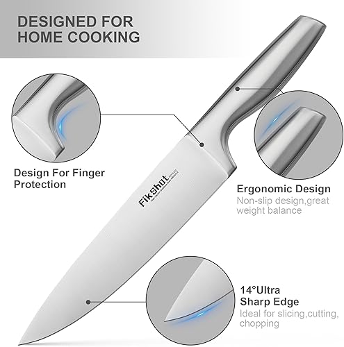 Miniatura 4 de Kitchen Knife Set, FIKSHOT Premium Stainless Steel Knife Block Set, Razor-Sharp Santoku Knife and Fruit Knives, Gift for Homecooks, Rust-Proof,