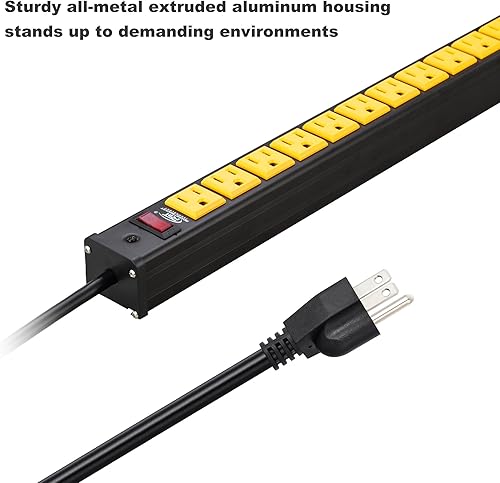 Miniatura 5 de CRST Paquete de regleta de alimentación resistente de 12 salidas con soportes de montaje, protección contra sobretensiones y cables de 6 pies y 15