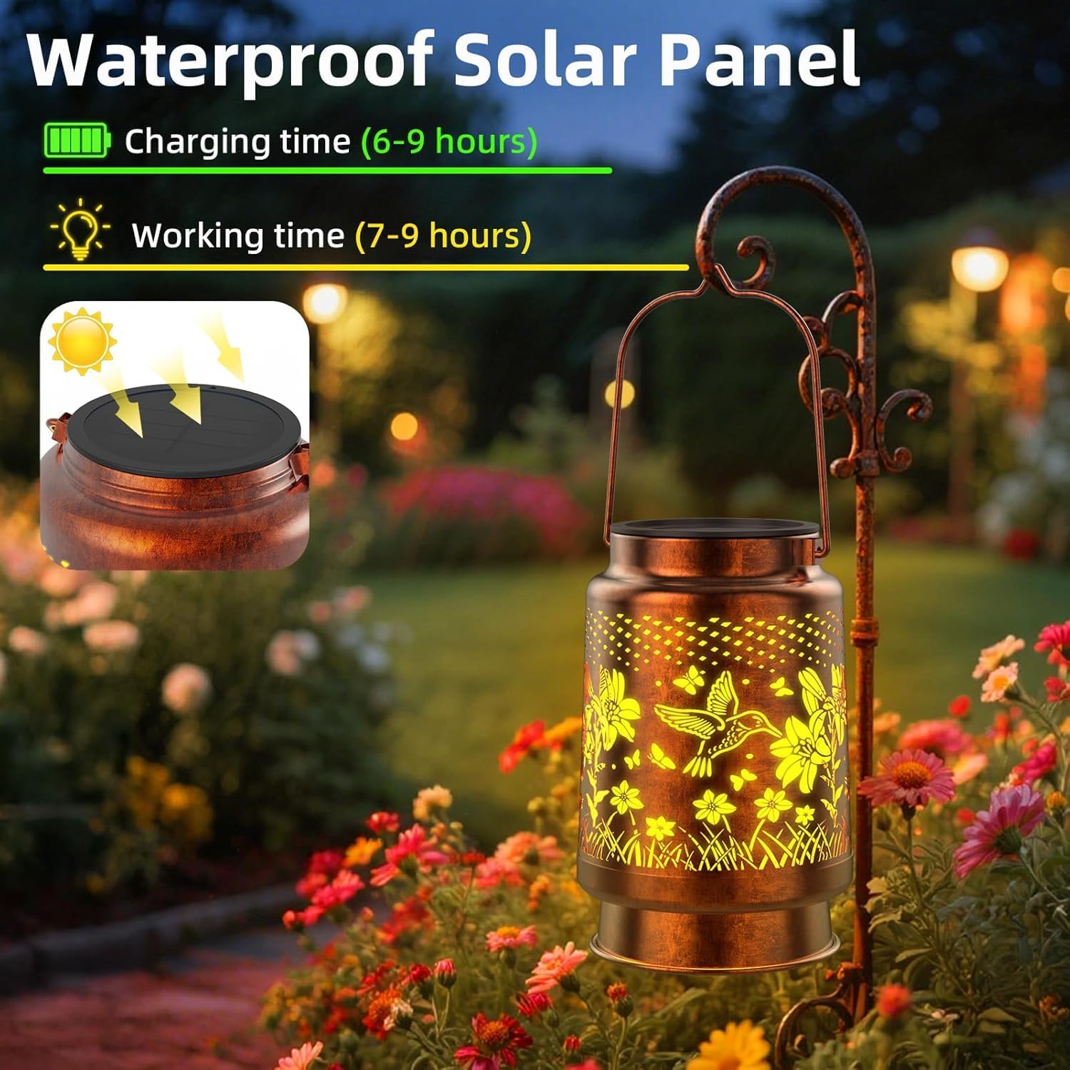 Solar Lanterns Outdoor Waterproof 2 Pack, Hummingbird Garden Decor Hanging Solar Lights for Yard, Patio, Pathway