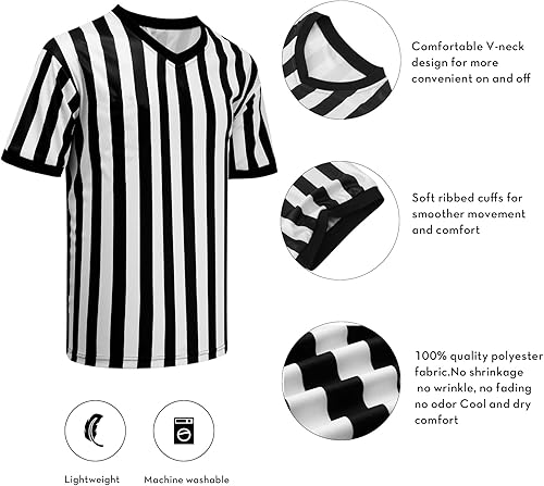 Miniatura 3 de Camisa de árbitro para hombre, cuello en V, camiseta oficial de árbitro, disfraz de árbitro para mujeres y hombres, uniforme de baloncesto y fútbol