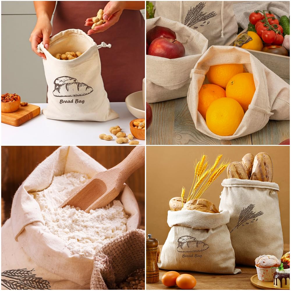 Sac à Pain Tissu Réutilisable 44 x 29 cm avec Cordon de Serrage pour Cuisine, Pain, Fruits et Légumes