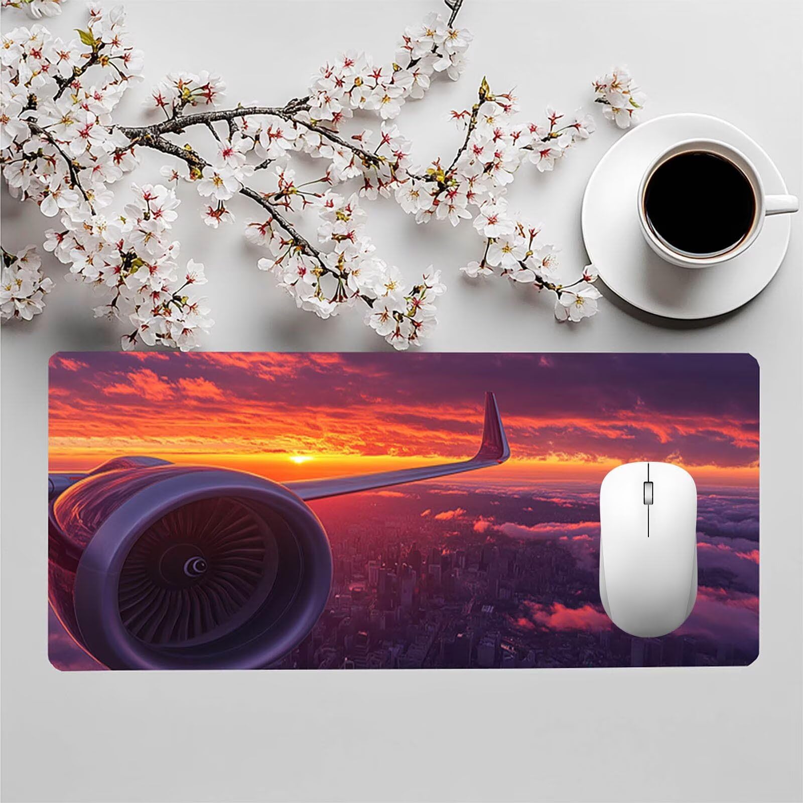Tappetino Mouse Tramonto 1200x600x3mm, Tappetino Gaming Aereo Sottomano Scrivania per Compatibile Con Tastiera Wireless e Mouse Wireless, Impermeabile Mousepad per Accessori Scrivania Gaming 3601-GYL